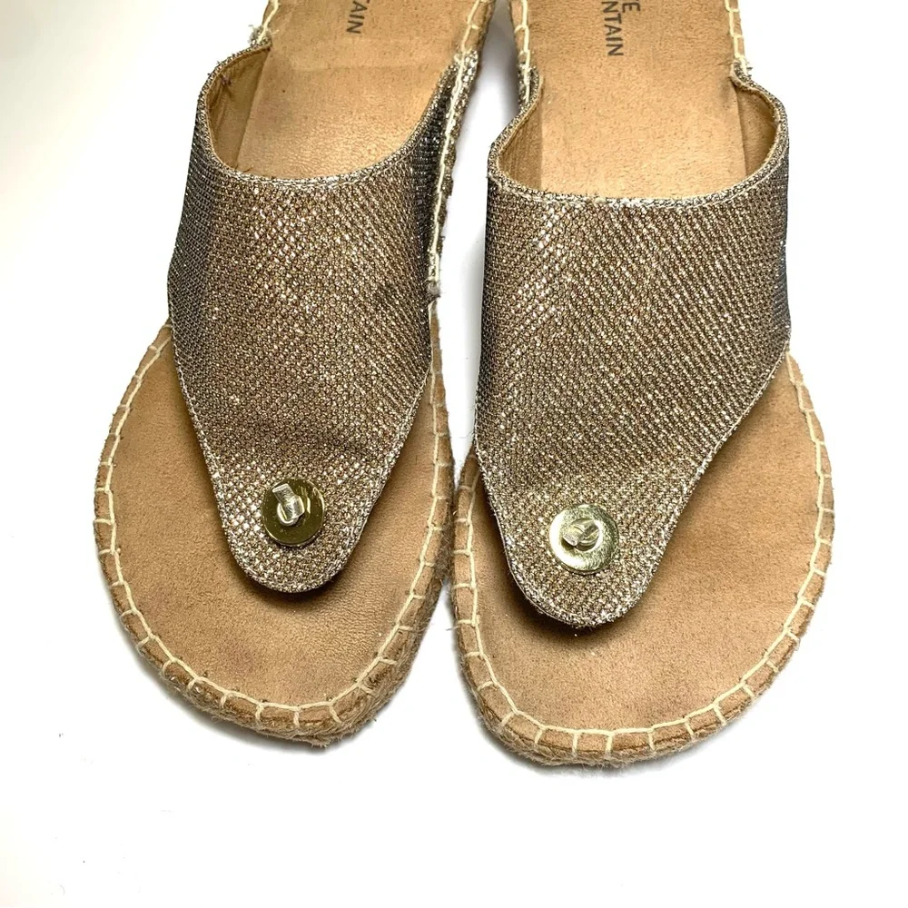 Gold Sparkly Espadrille Wedge Thong Sandal Shimmer Metallic Flip Flop Boho Sz 9